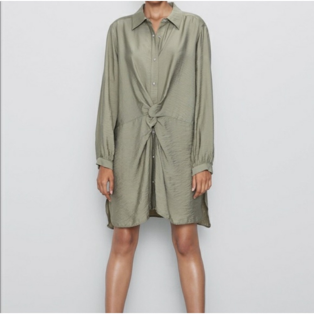Zara Olive Long Sleeve Shirt Dress